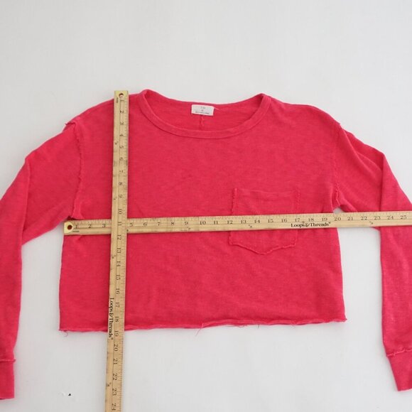 Anthropologie T.La Pink Cropped Scoop Neck Long Sleeve Shirt Small - Picture 4 of 12